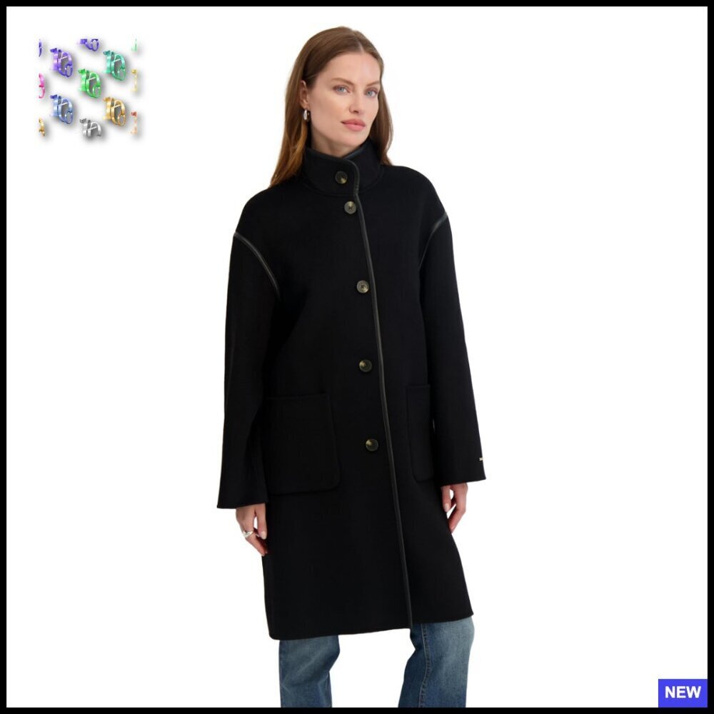 Wool Blend Pea Coat Oversized Collar Relaxed Fit Elegant Minimal Chic